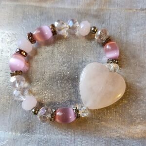 Rose Quartz Heart and Pink Beaded Bracelet